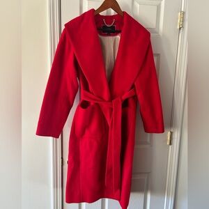 Vibrant Red Wool and Cashmere belted coat